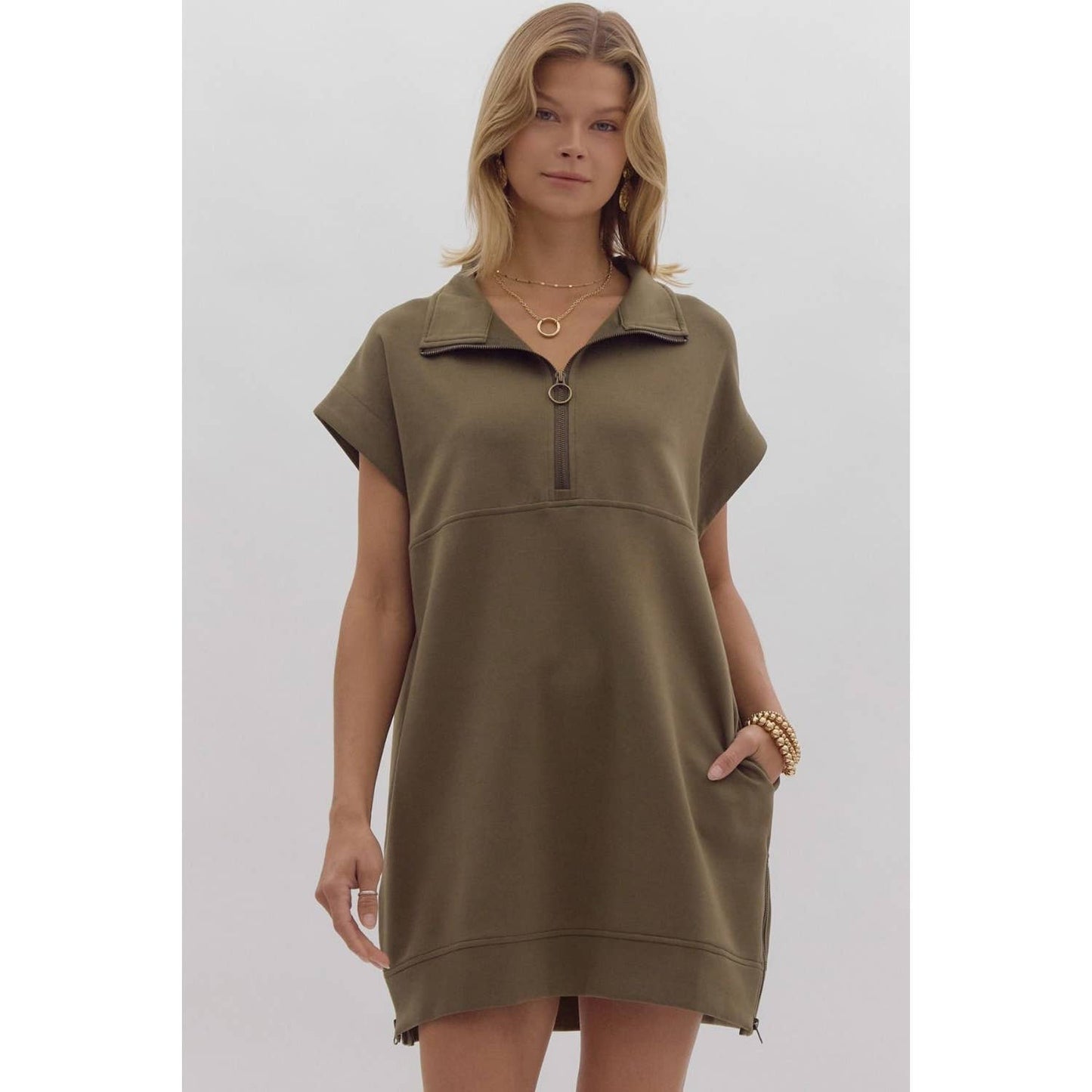 Solid short sleeve sweater dress