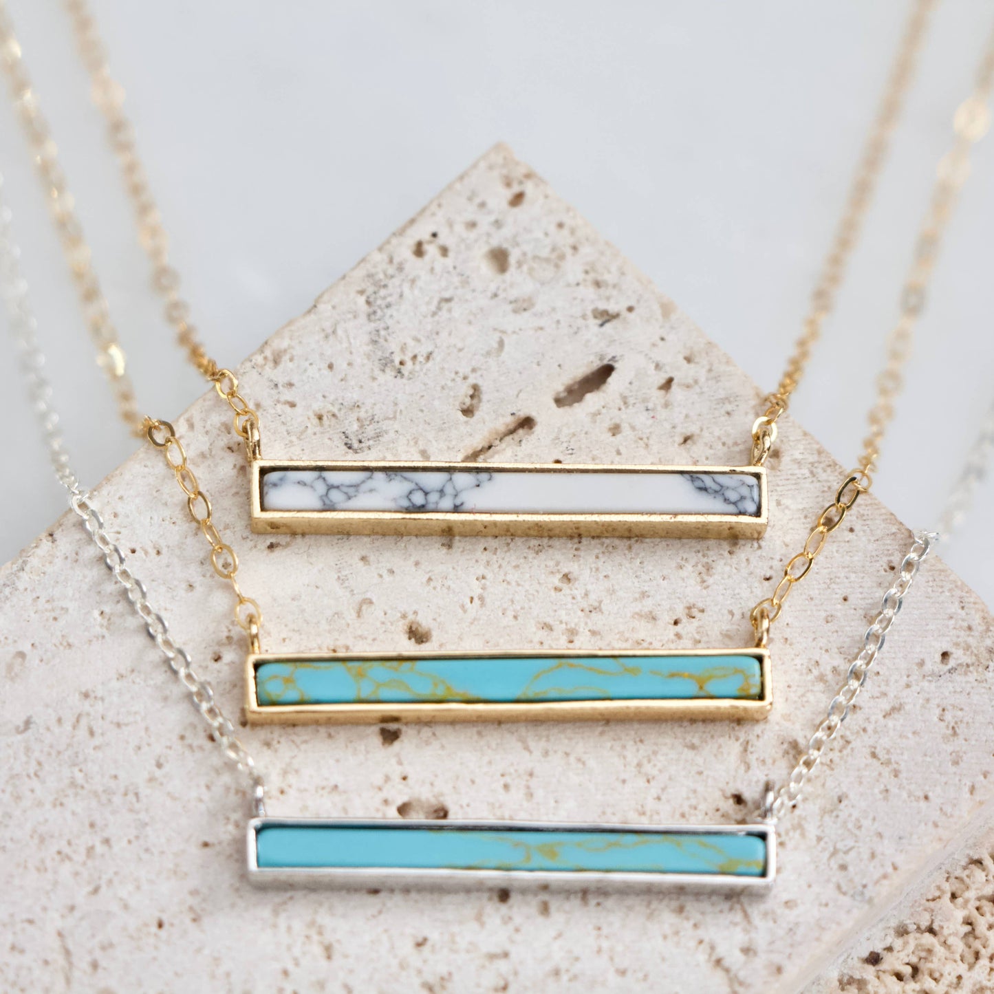 Turquoise, White Turquoise Bar Necklace