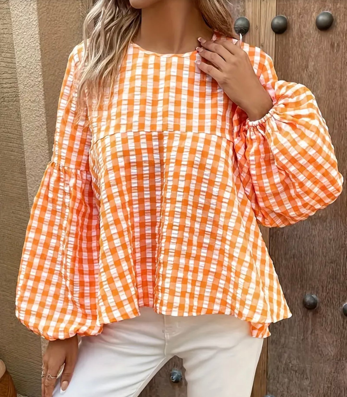 Orange plaid blouse