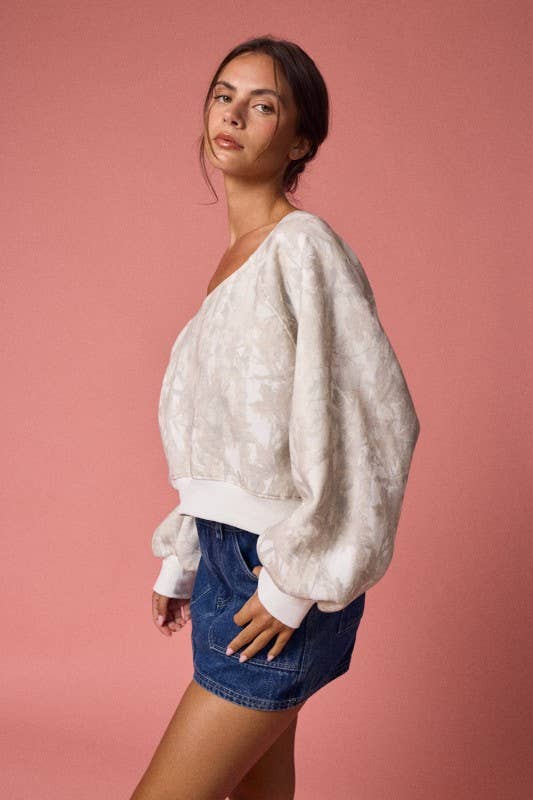 Nature Camo Print Off-Shoulder LS Top