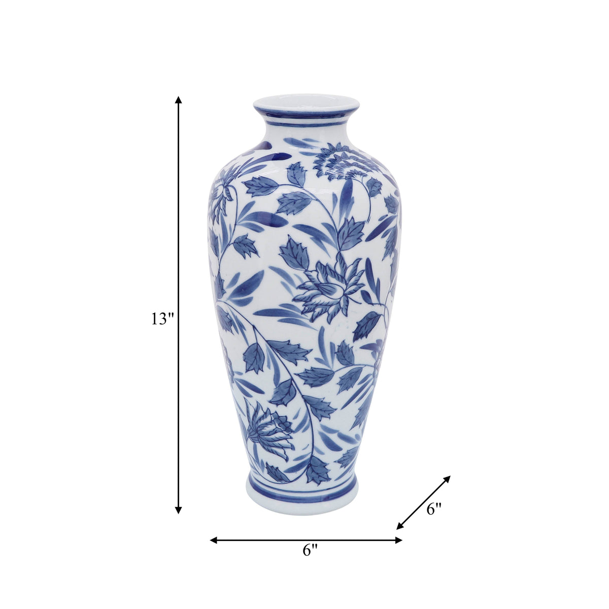 Decorative Vase - Blue/White Ceramic Chinoiserie, 13 in.