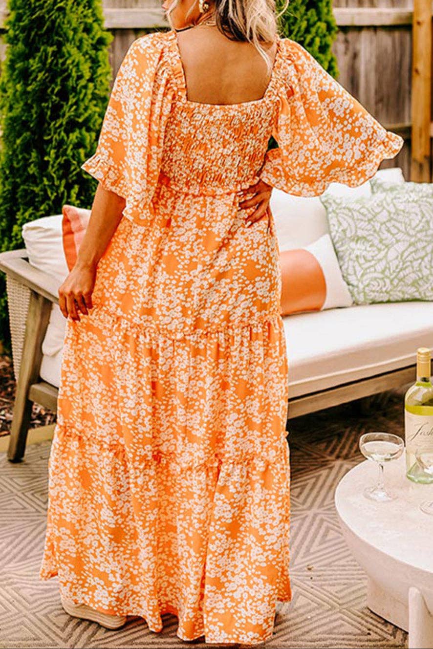Floral Wide Sleeve Spring Maxi Dress