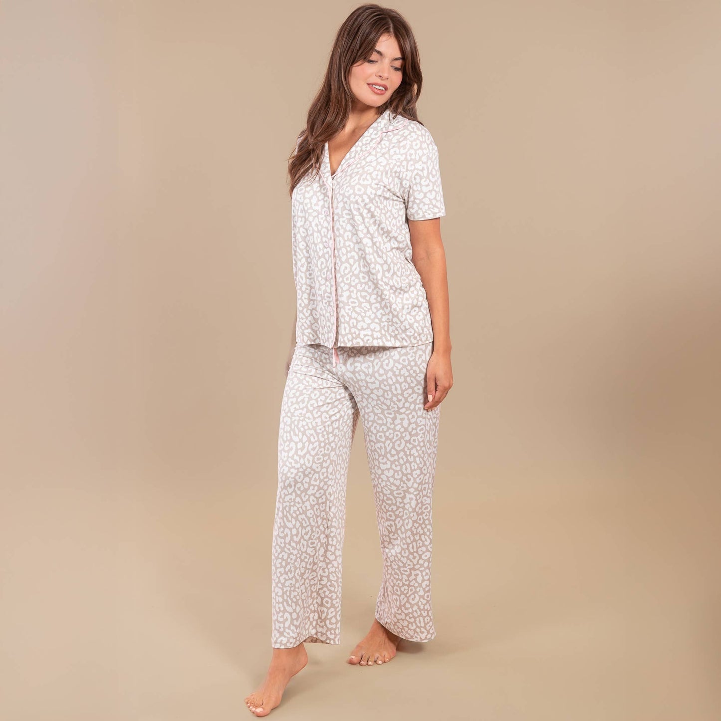 Taupe Leopard Pajama Pants | Beige Animal PJ Bottoms