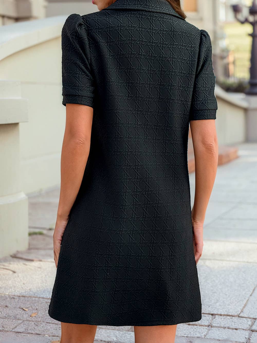 Textured Zipped Collar Shift Polo T Shirt Dress