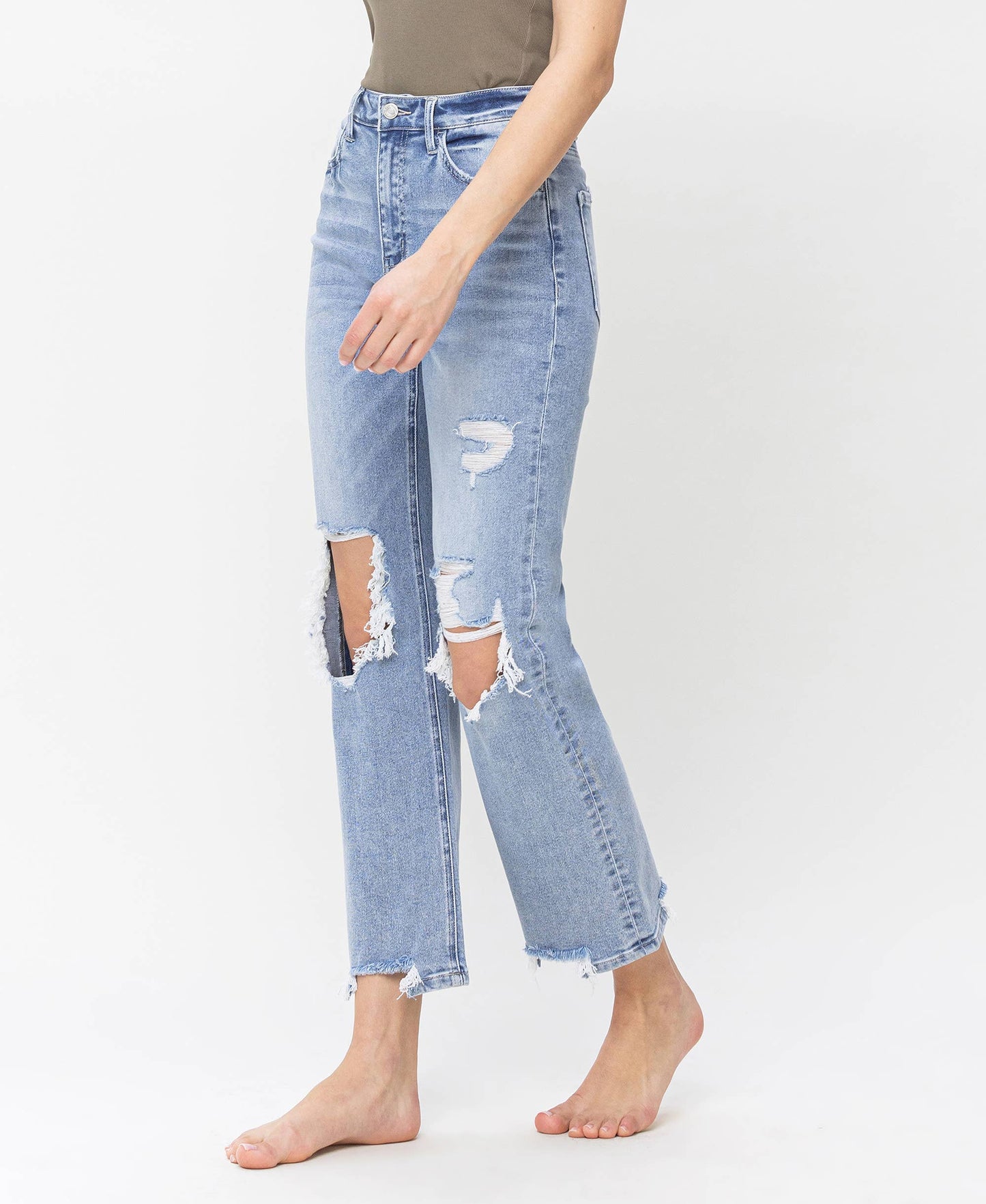 ALYSSA 90'S SUPER HIGH RISE DISTRESSED STRAIGHT JEANS T5933