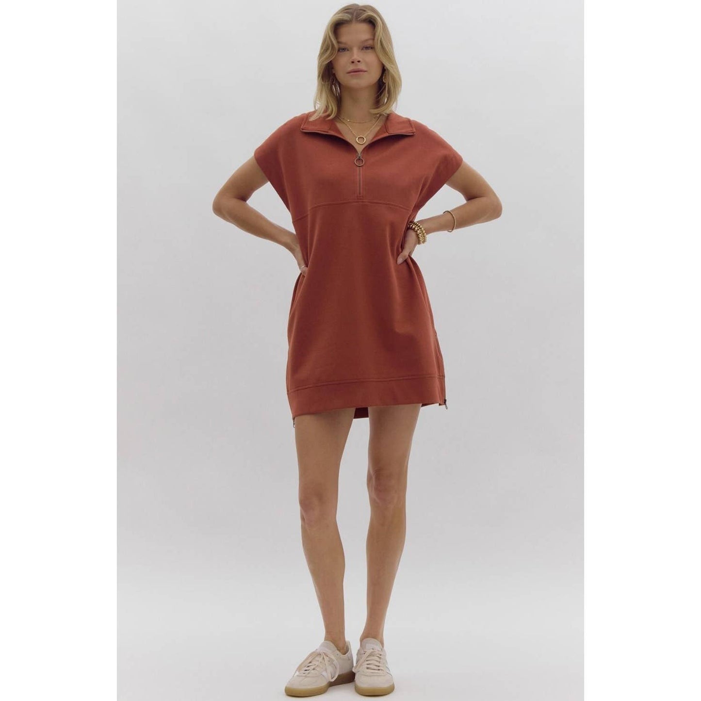 Solid short sleeve sweater dress