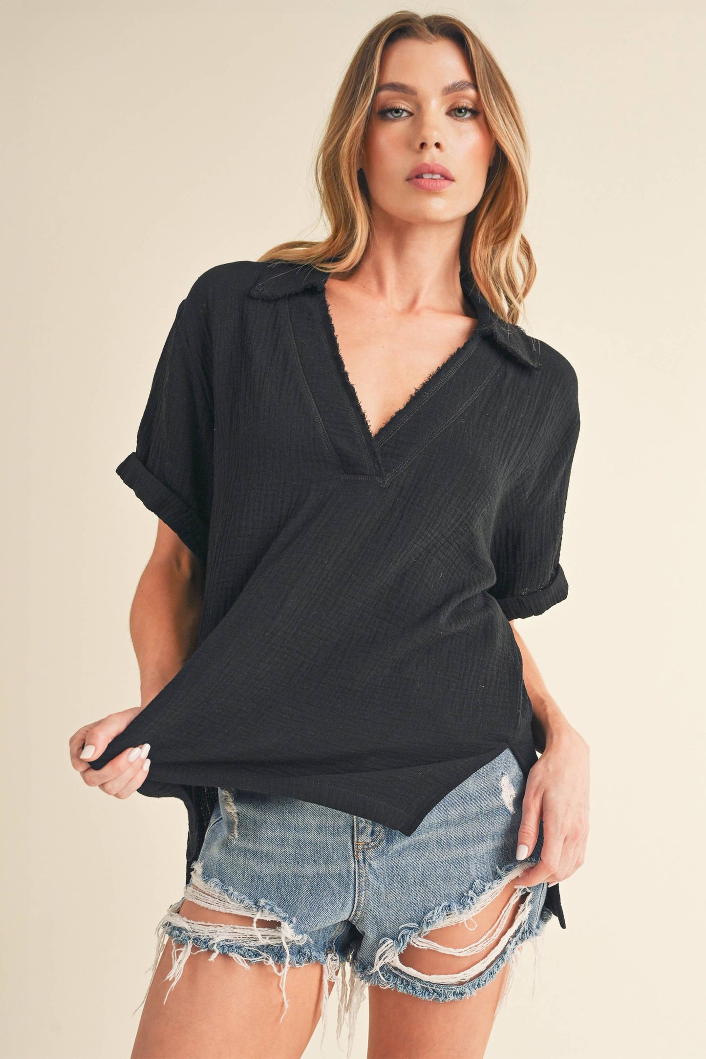 Jamy Collared Short Sleeve Top