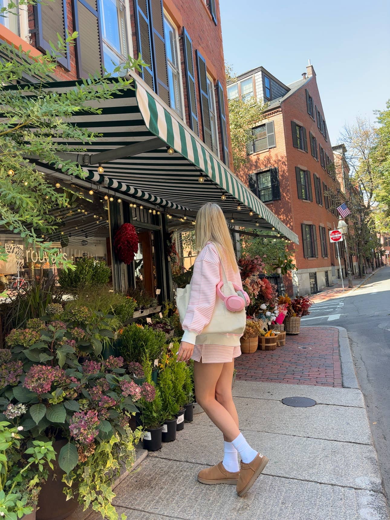 Light Pink and White Striped Mockneck Sweatshirt