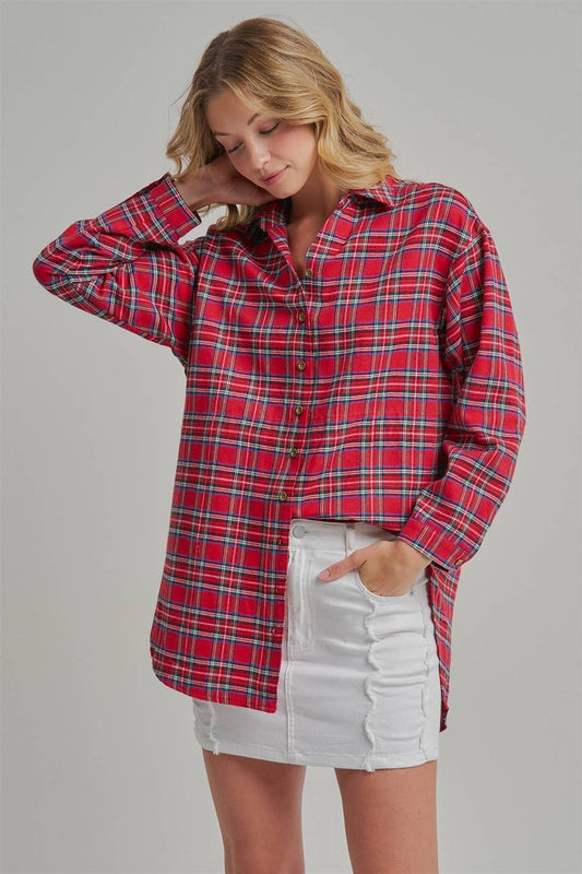 CHRISTMAS HOLIDAY  PLAID BUTTON DOWN SHIRT TOP_JLT00105-09