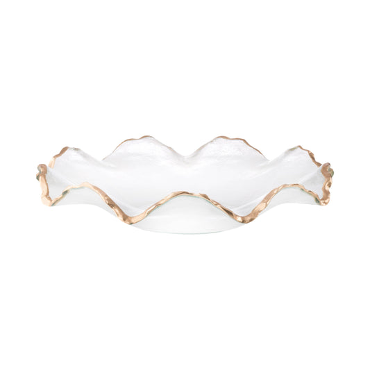 12"D Glass Ruffle Bowl With Gold Edge