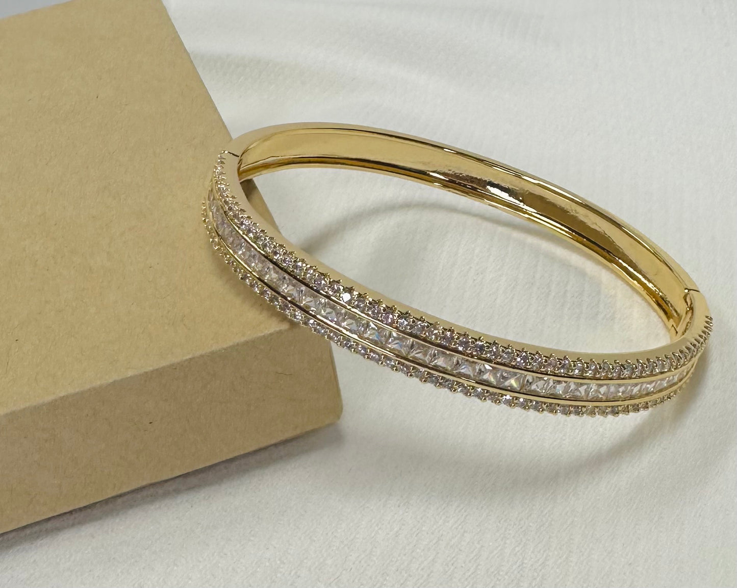 3 Row Diamond & Gold Bangle