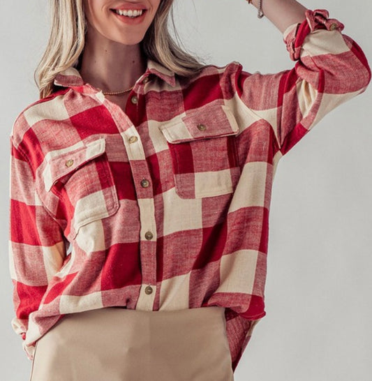 Red Plaid Flannel Button Down