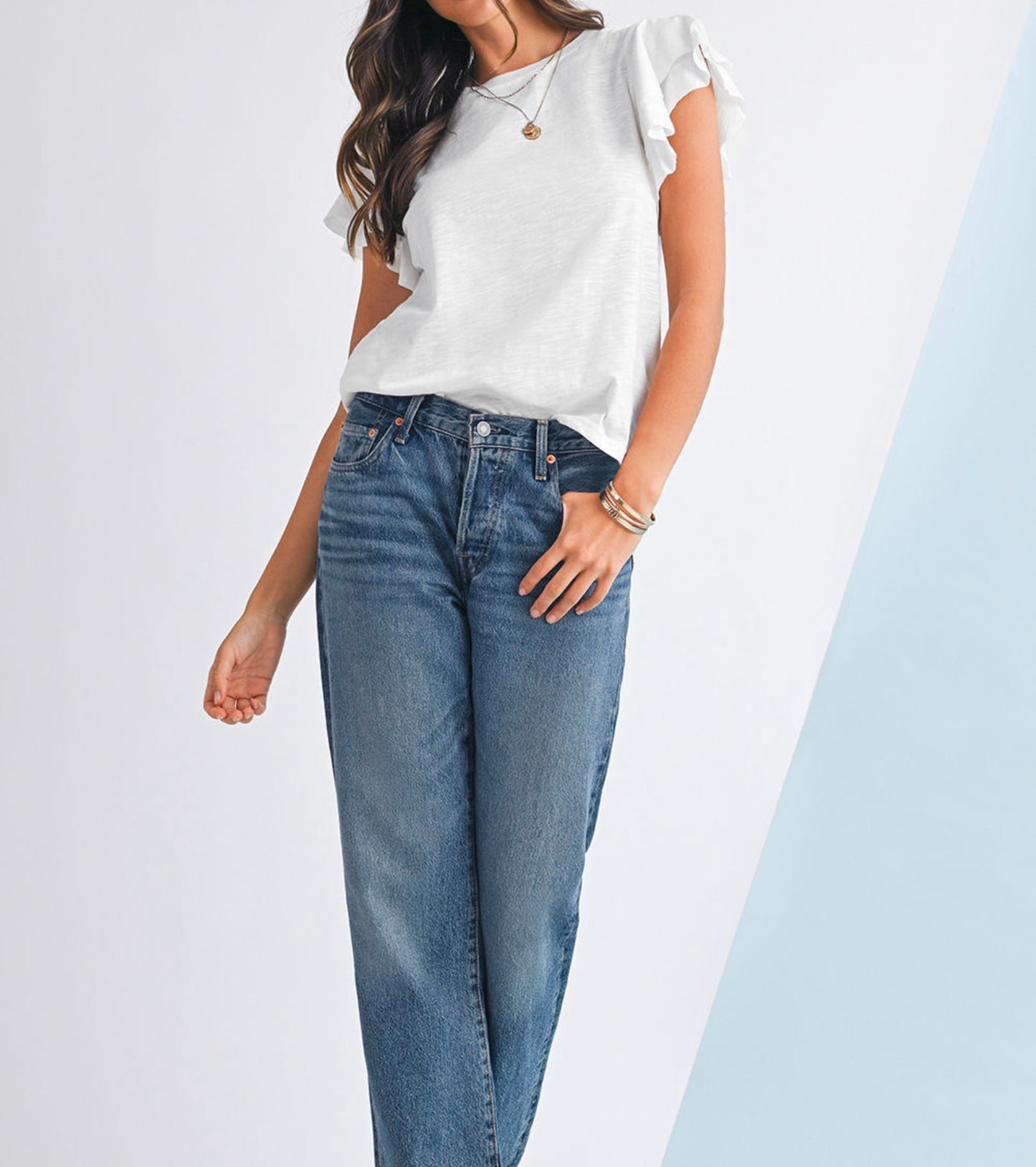 White Ruffle Sleeve Top