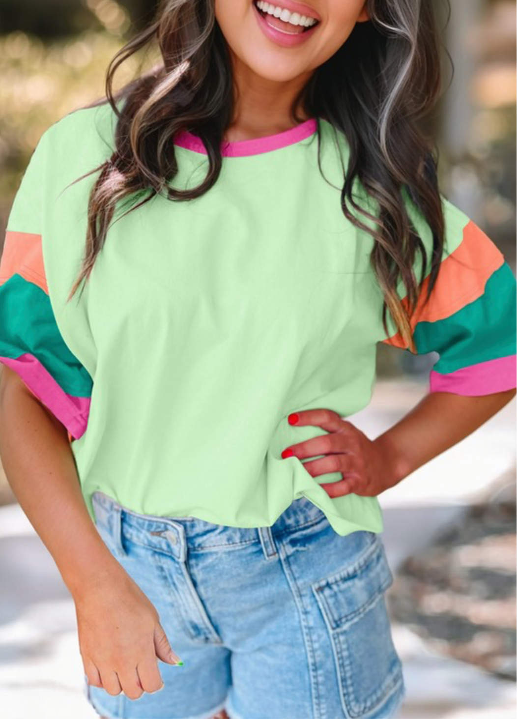 Mint color block tee