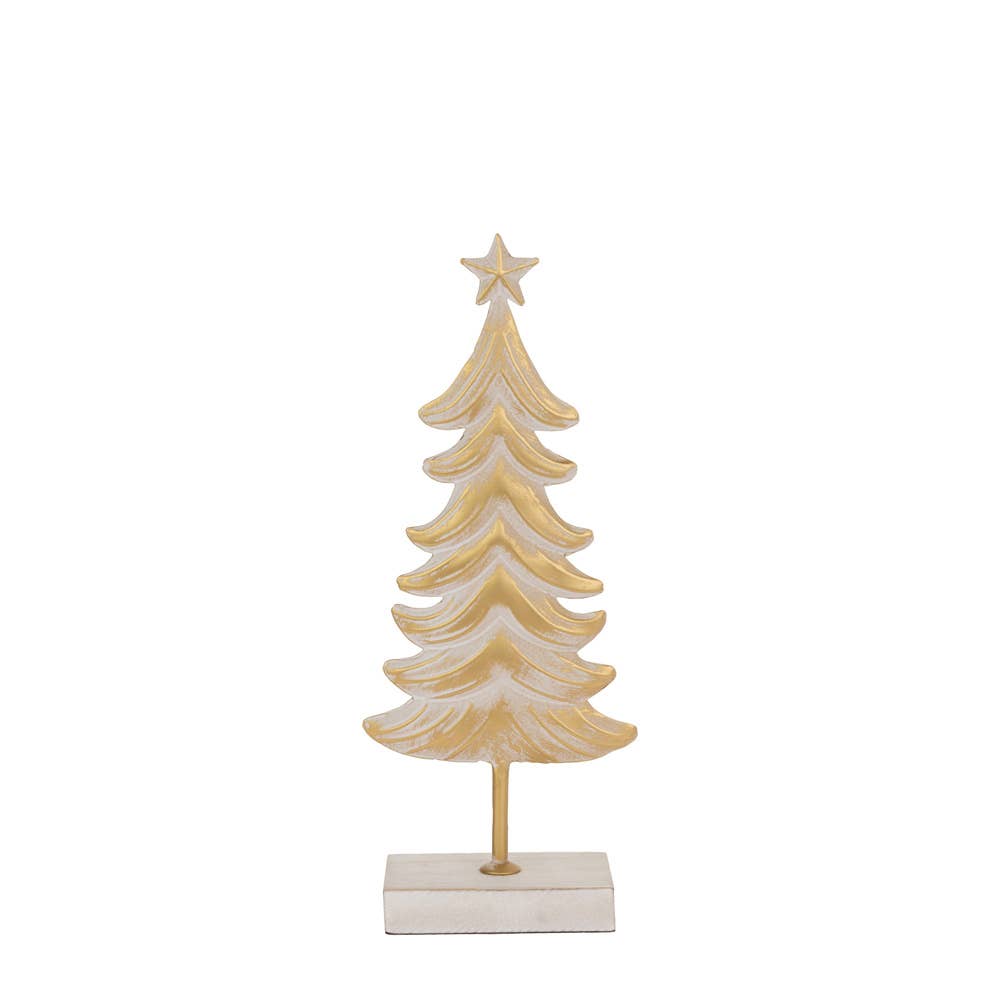 11" Tall Metal White & Burnished Gold Tree Christmas