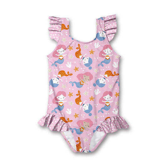 Girls Swim Pink Mermaid Swim Ruffle-Accent One-Piece
