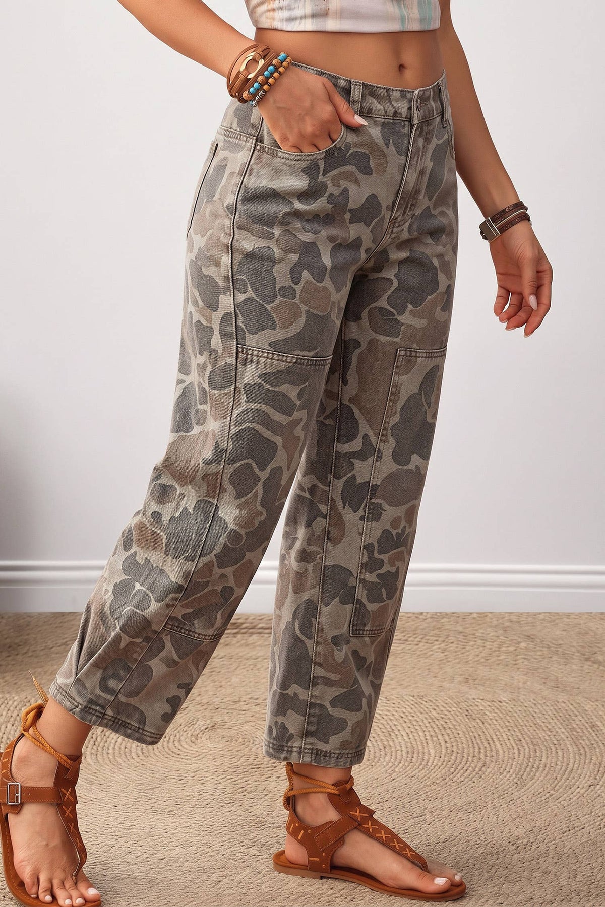 Camouflage Pattern Patch Detail Jeans