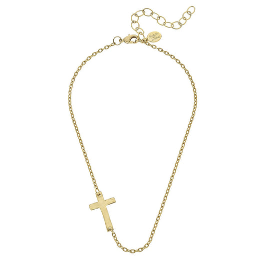 Gold Sideways Cross Necklace