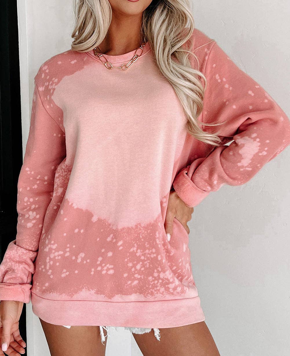 Bleached Round Neck Pullover Sweatshirt