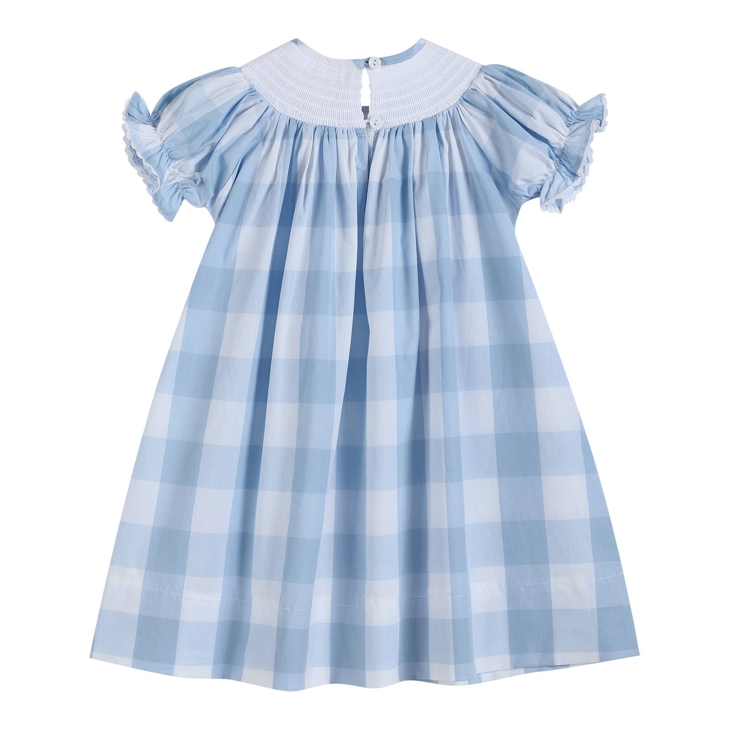 Light Blue Large Gingham Smocked Bishop Dress