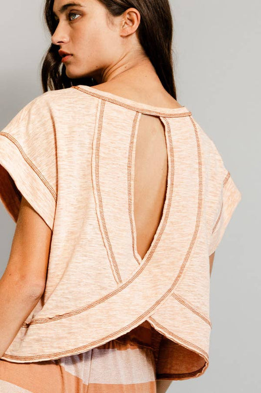 Overlap Open Back Reverse Stitched Crop Top