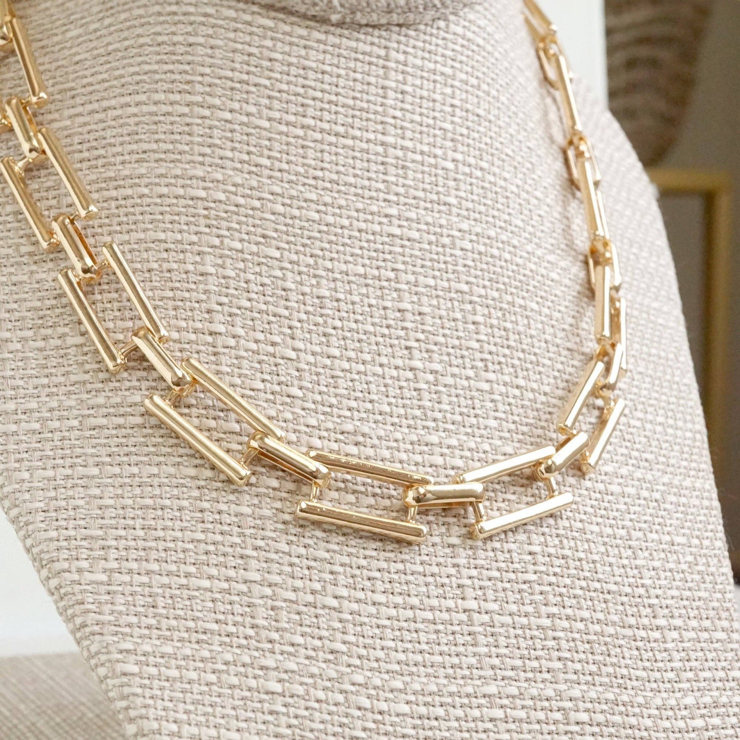 Flat Rectangle Golden Chunky Chain Necklace