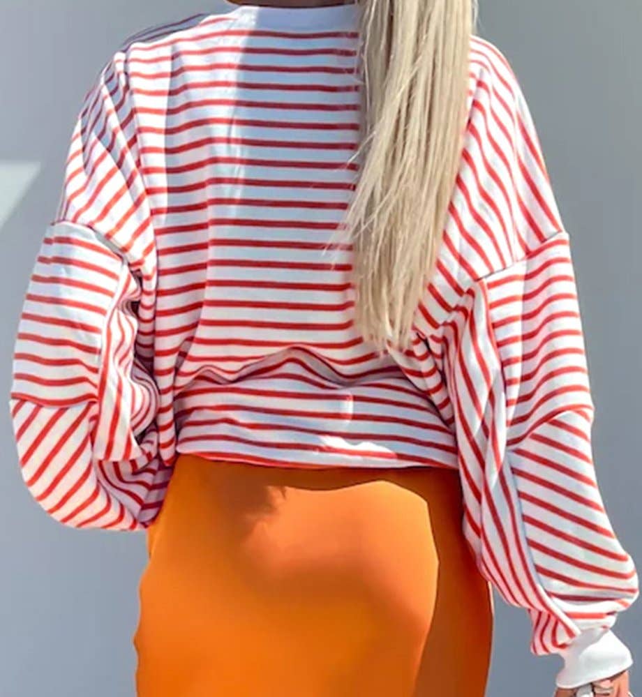 Stripe Drop Shoulder Crew Neck Loose Sweatshirt