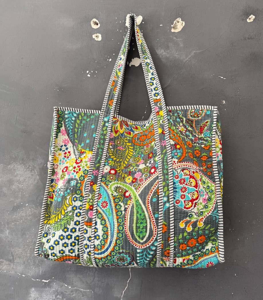 Paisley Printed Quilted Cotton Bag Shopping Bag Shoulder Bag