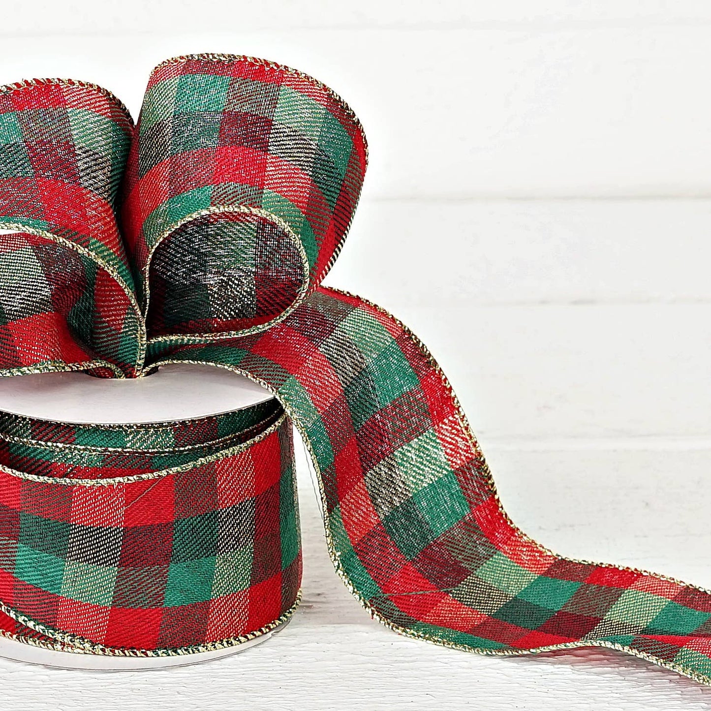 R32930-Wired Ribbon-Red Green Classic Checker (2.5inW)