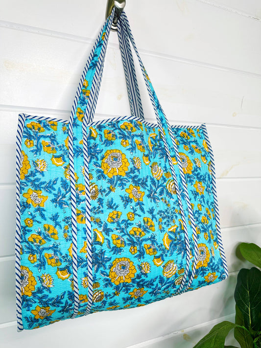 Floral Quilted Tote Bag | Large Travel Totes | Cottagecore