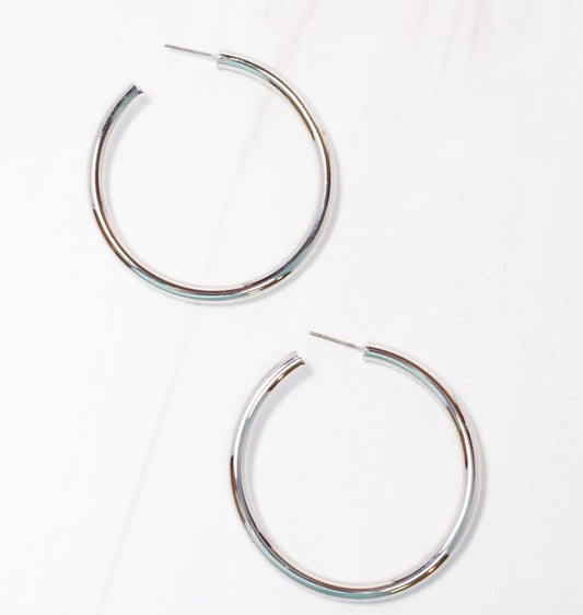 Arden Satin Silver Hoop Earrings