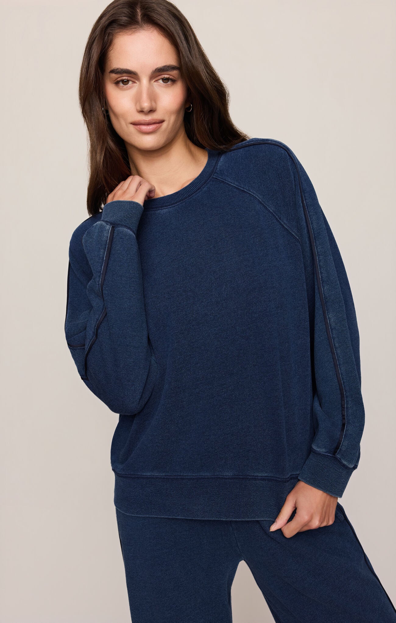 Z Supply Stripe Boyfriend Crew-Indigo