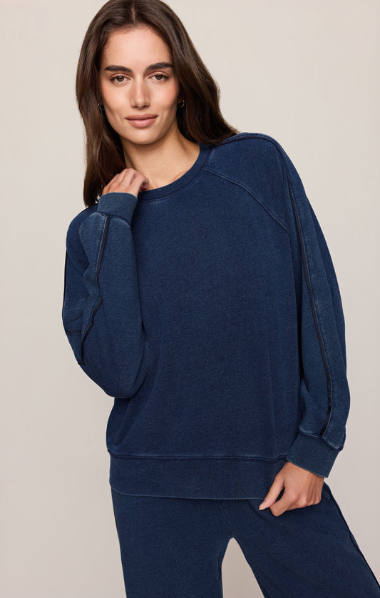 Z Supply Stripe Boyfriend Crew-Indigo