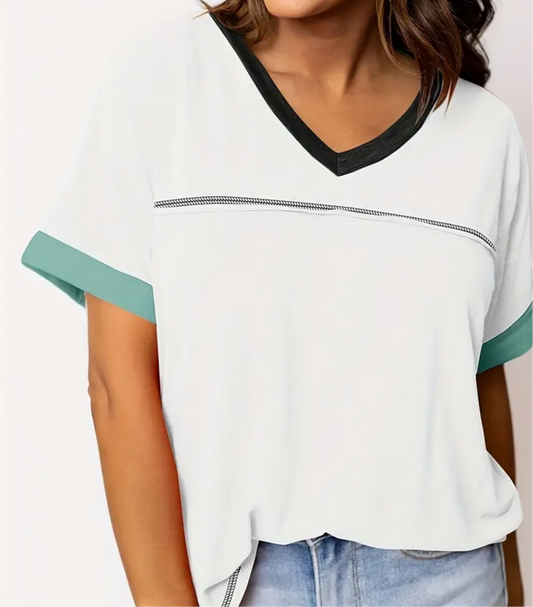 White trim v neck shirt