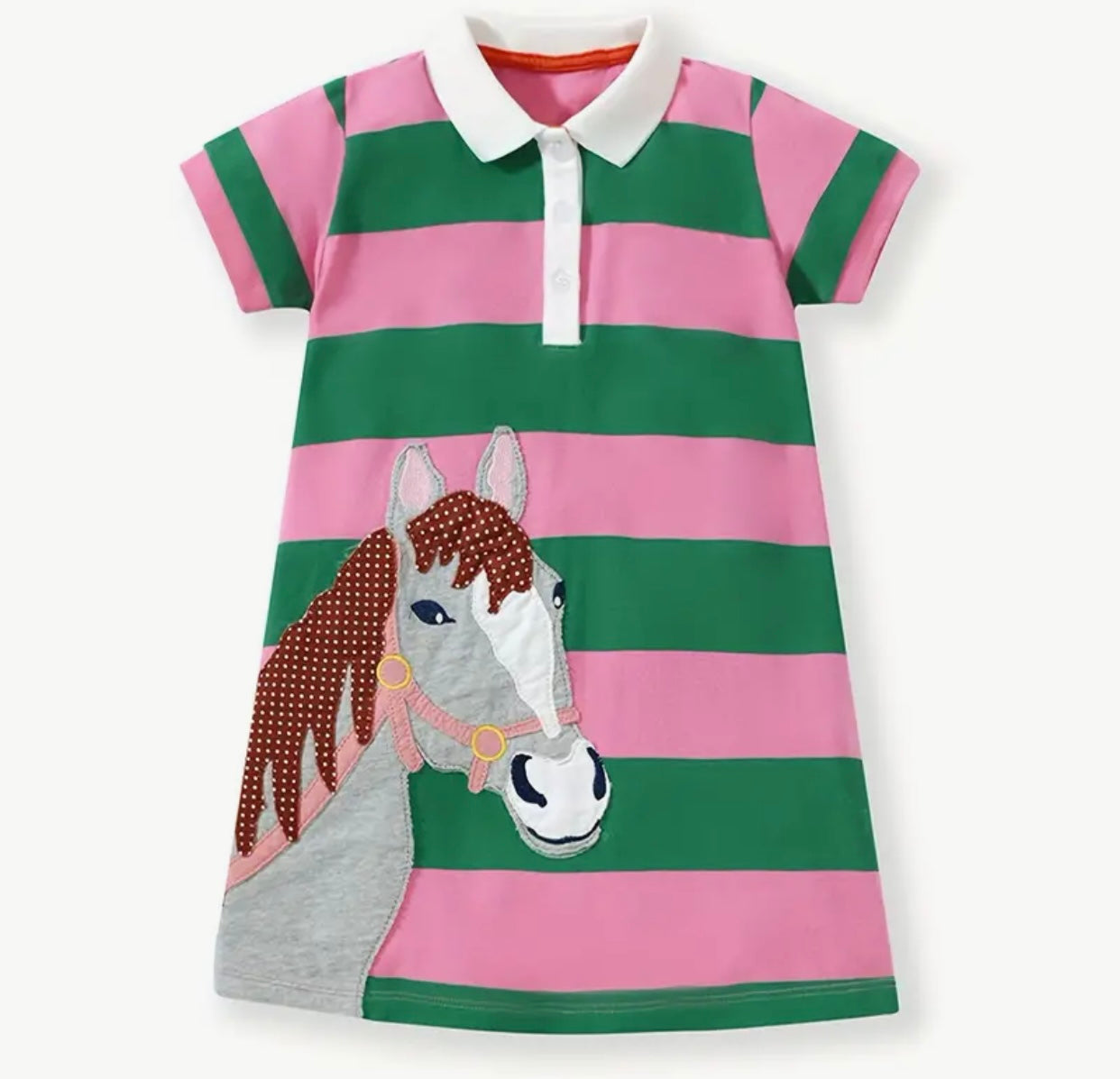 Girls Embroidered Pony Stripe Knit Dress