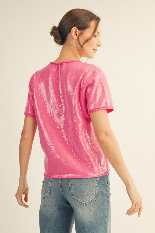 Tiny Sequins Covered Sweater-Bubble Gum
