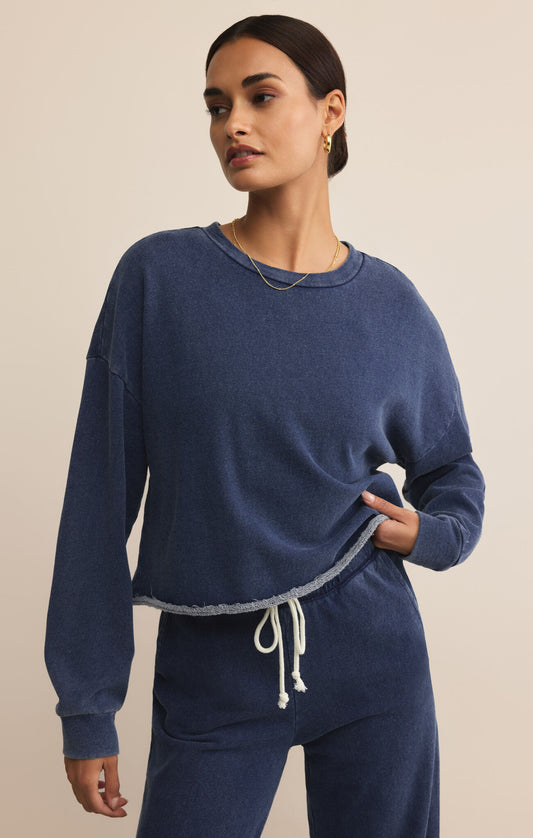 Circuit Knit Denim Sweatshirt Indigo
