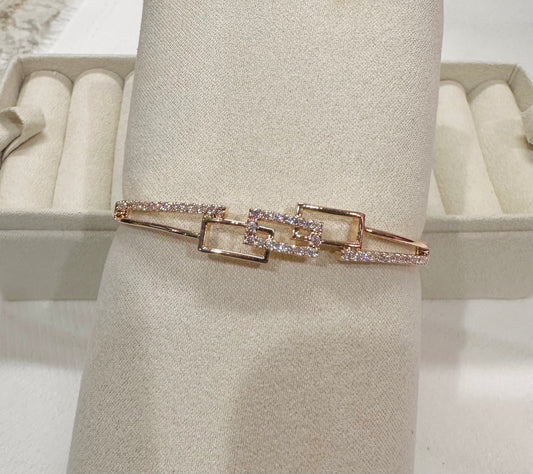 Geometry Shaped Diamond & Gold Bangle