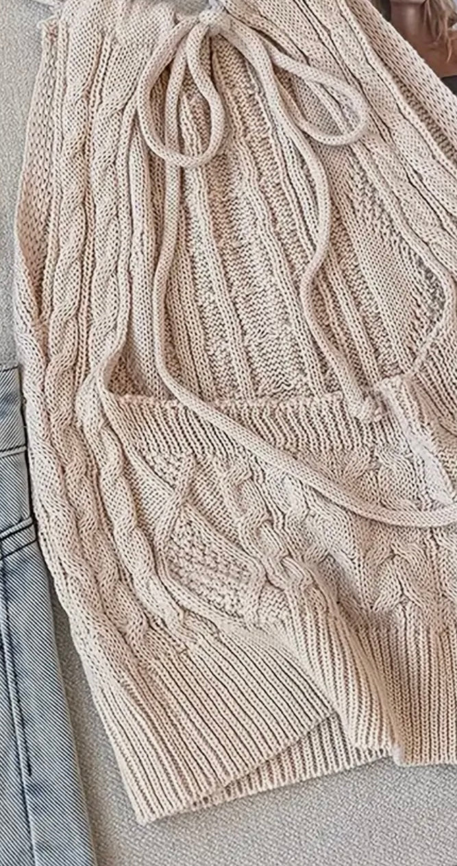 Halter Cable Knit Sweater Top