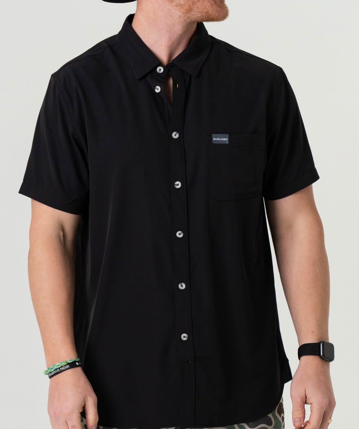 Burlebo Performance Button Up-Heather Black