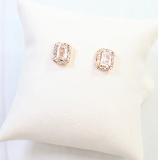 Effie Emeral Cut Crystal Stud Gold