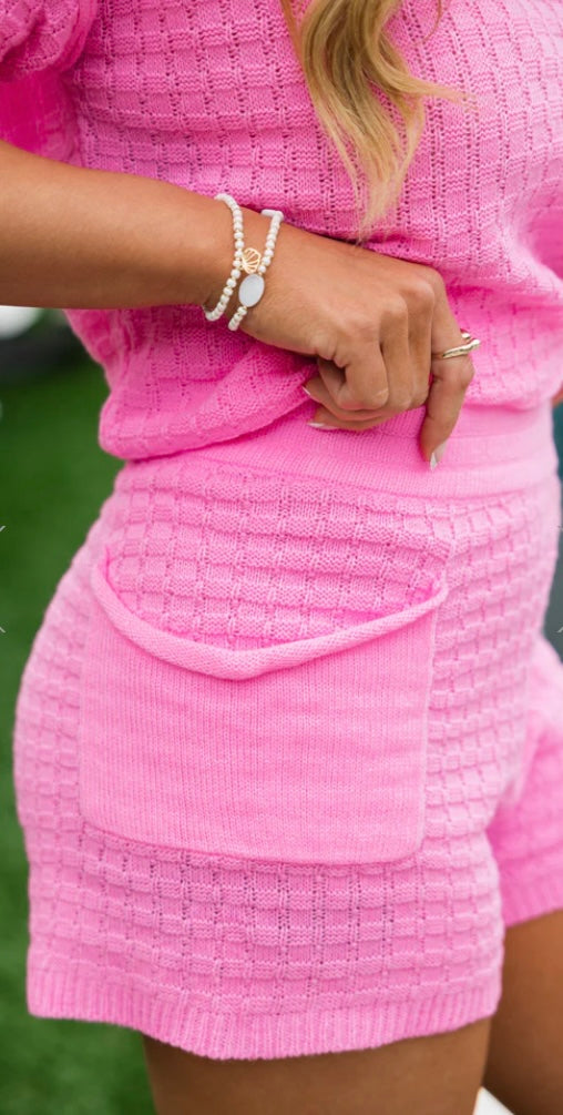 PERFECTLY PAIRED BRIGHT PINK SWEATER TOP AND SHORTS SET