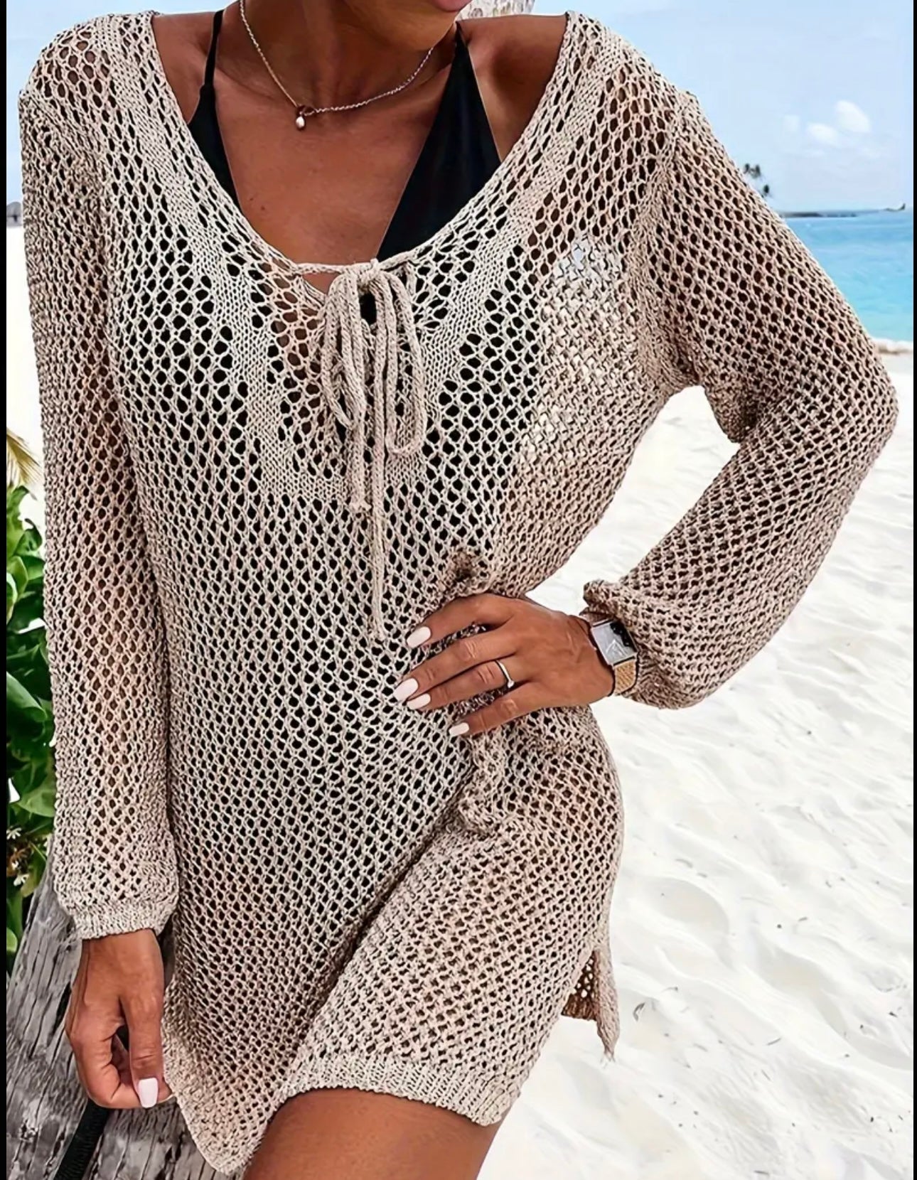 Crochet Split Cover Up Dress