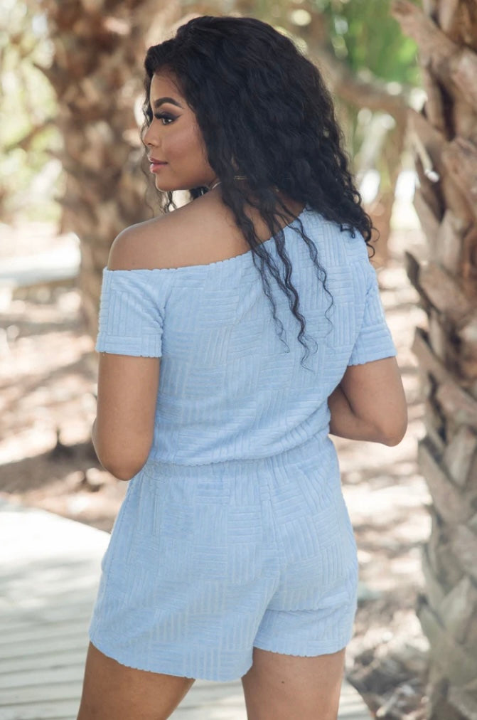 NEW HORIZONS BLUE TERRY CLOTH ROMPER