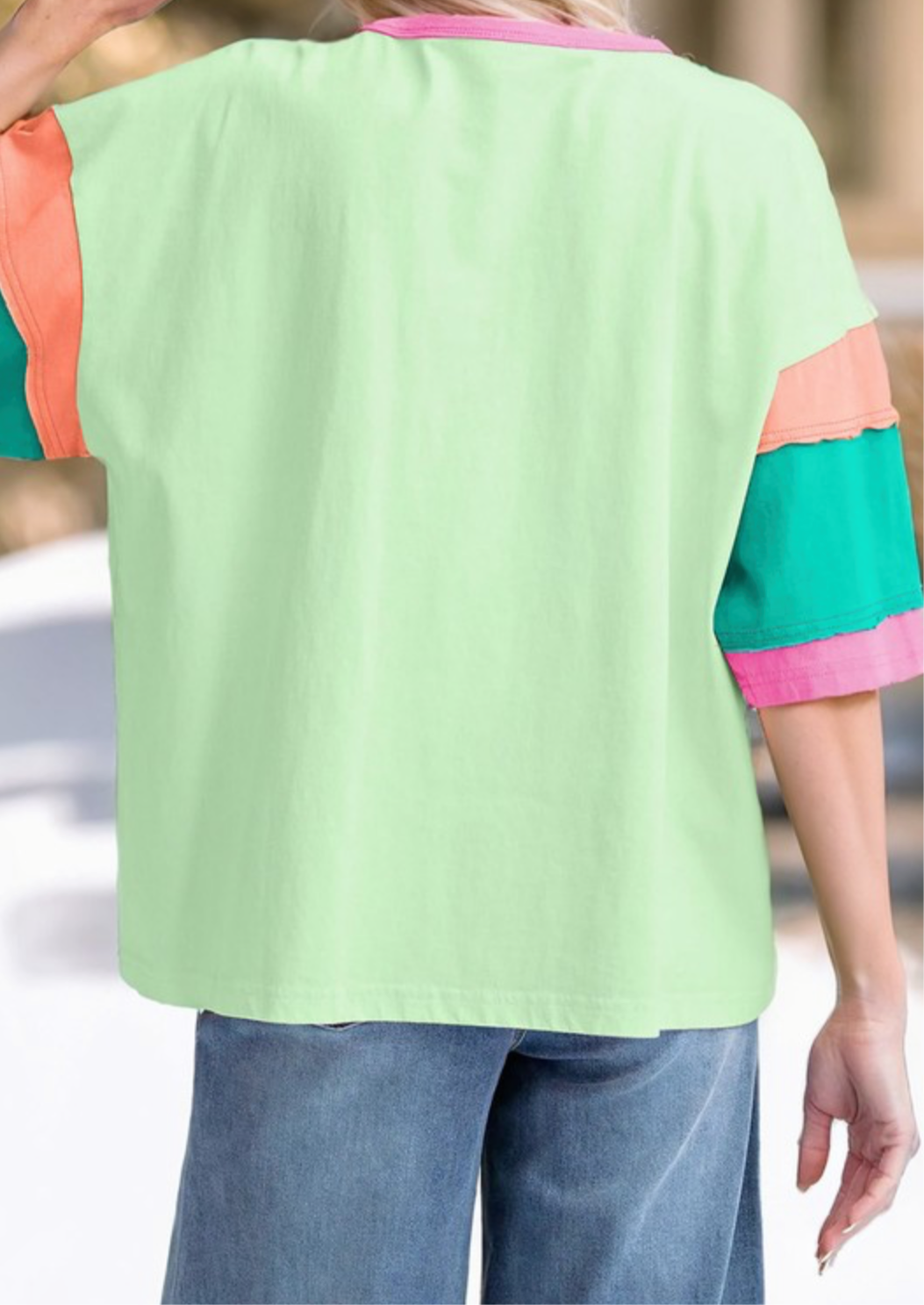 Mint color block tee