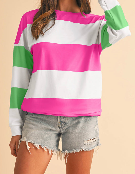 Pink & Green Stripe Pullover