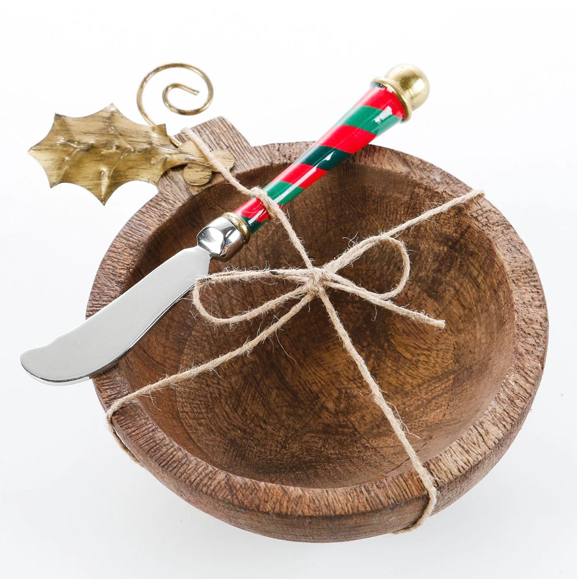 Wood Ornament Shape Bowl w/Spreader