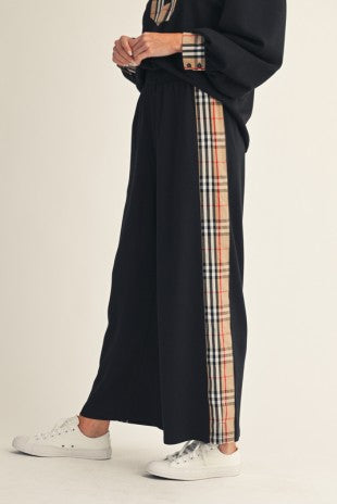 Side Plaid Accent Wide Leg Sweatpants