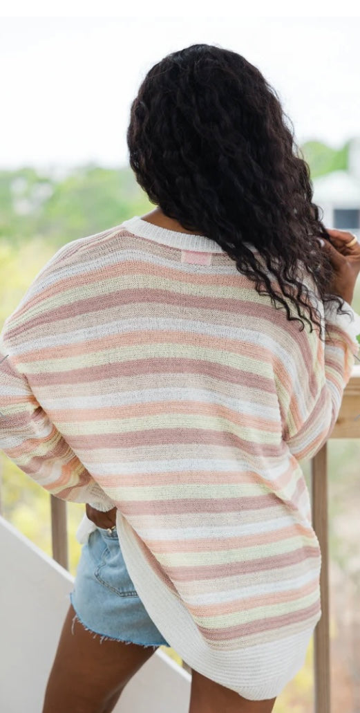 FEELING NAUTICAL SALMON STRIPED OVERSIZED SWEATER