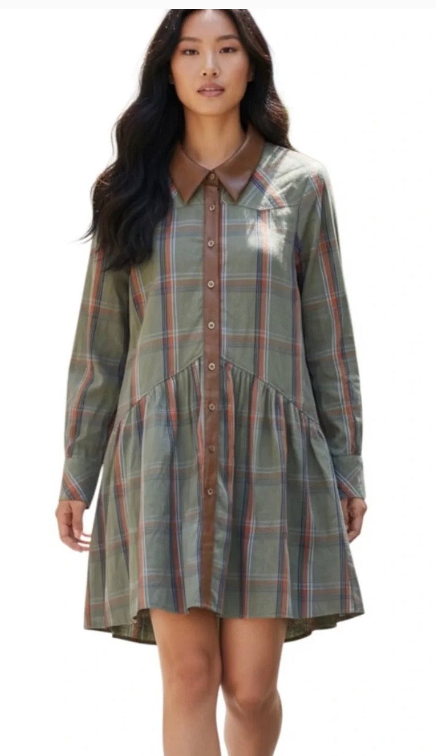 Green Plaid Button Up Dress